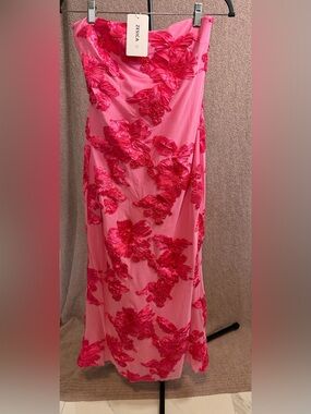 ZESICA Pink Floral Velvet Burnout Strapless Maxi Dress M NWT